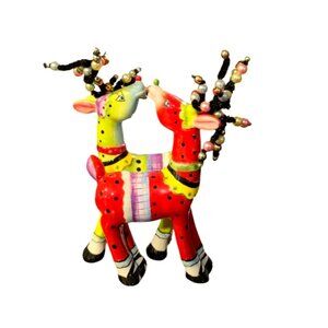 Vintage Reindeer Salt & Pepper Shakers Babs Keller Festive Antlers Christmas